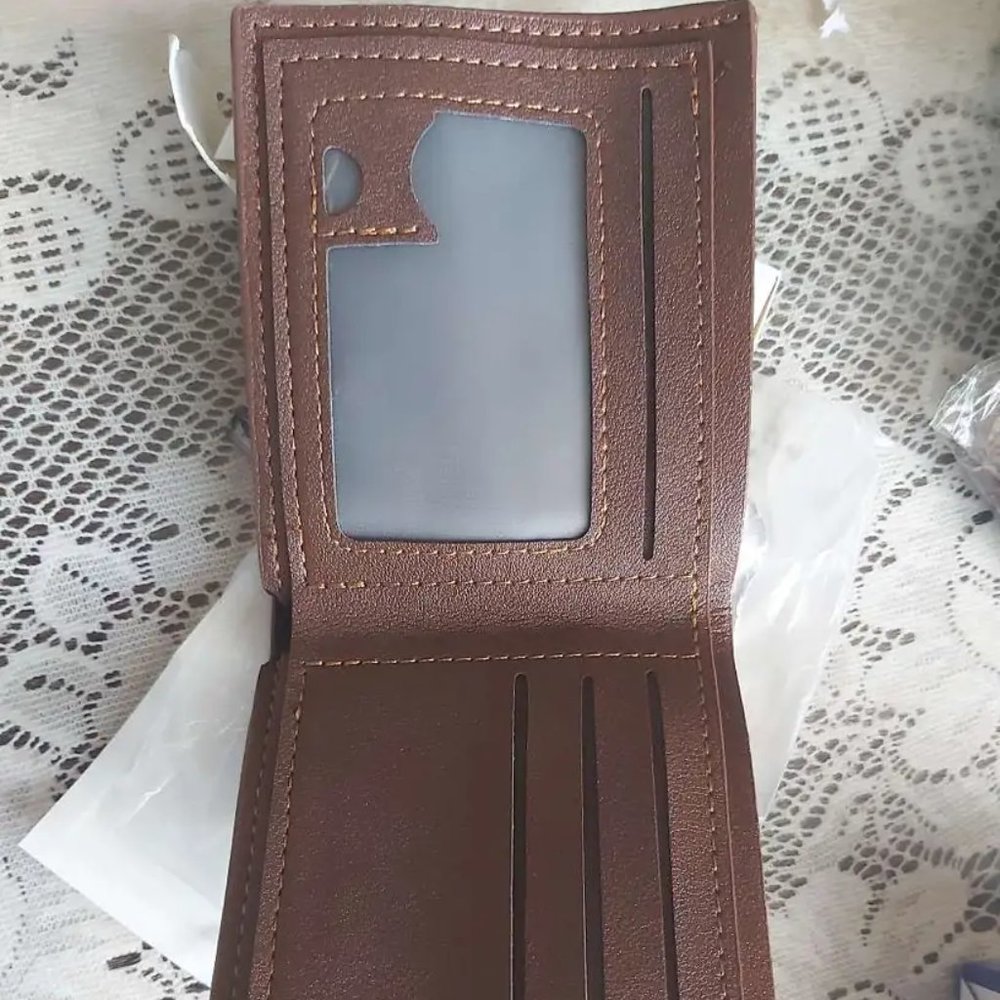 NEW Dark Brown Color Lightweight Men's Slim Bifold Vegan Leather Pocket Wallet - Picture 3 of 5